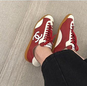 Spring Summer 2026 Chanel Sneakers Calfskin & Embossed Suede Calfskin Red & White