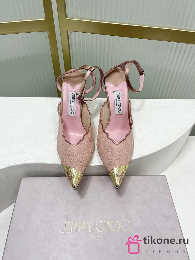 Jimmy Choo Faiz 100 Lace Pumps with Metal Lace Rose/Gold - 1