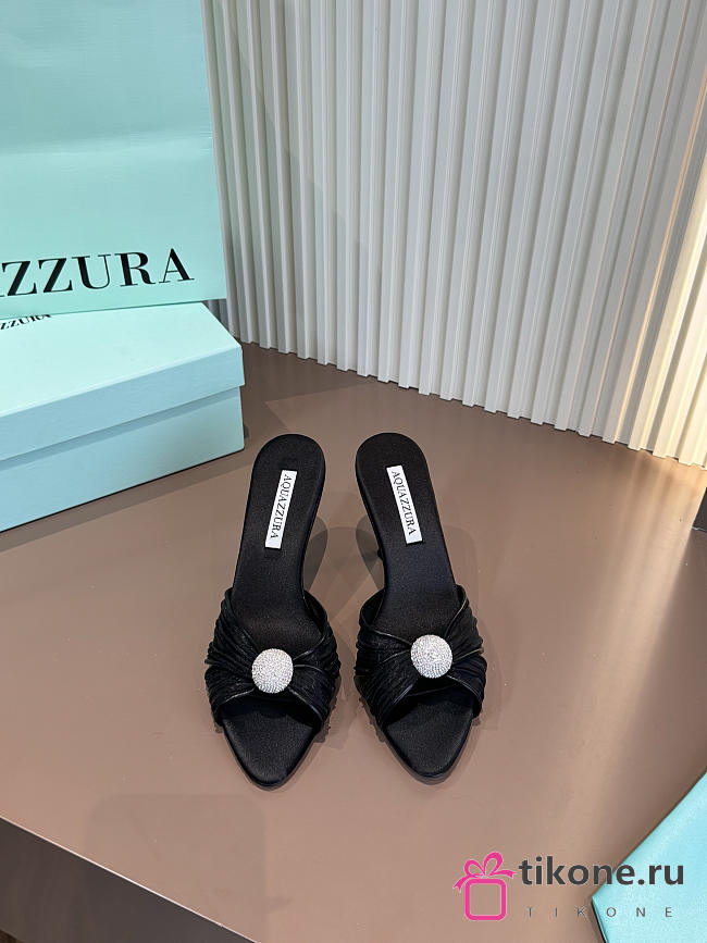 Aquazzura Mystery Mule 85 Satin and Leather Black - 1