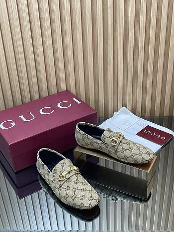 Gucci Women's Loafer With Horsebit Beige GG Canvas