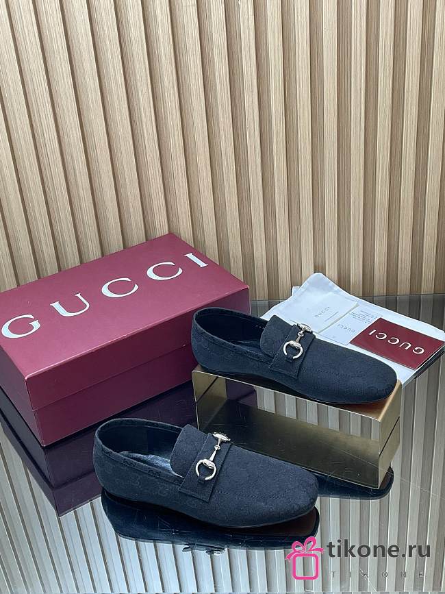 Gucci Women's Loafer With Horsebit Black GG Canvas - 1