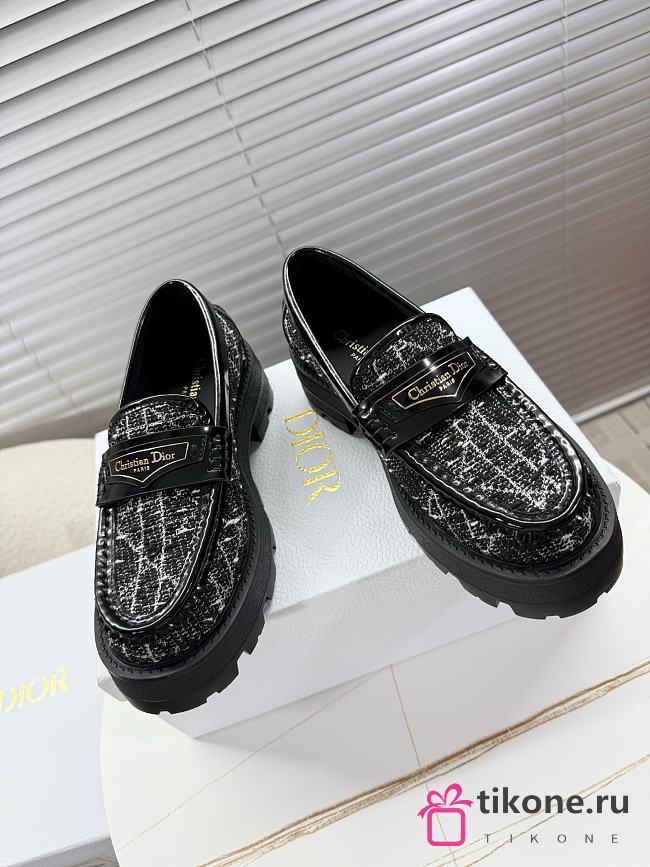 Dior Boy Platform Loafer Black Tweed with White Microcannage Motif - 1