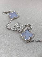 Vintage Alhambra Bracelet 5 Motifs 18K White Gold Diamond Chalcedony - 3