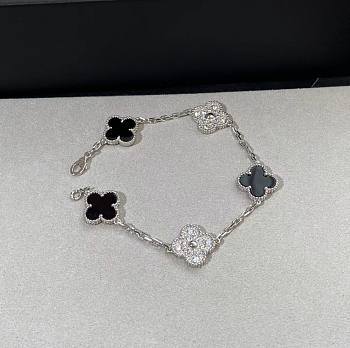 VCA Vintage Alhambra Bracelet 5 Motifs 18k White Gold Diamond Onyx Black VCARP2R900