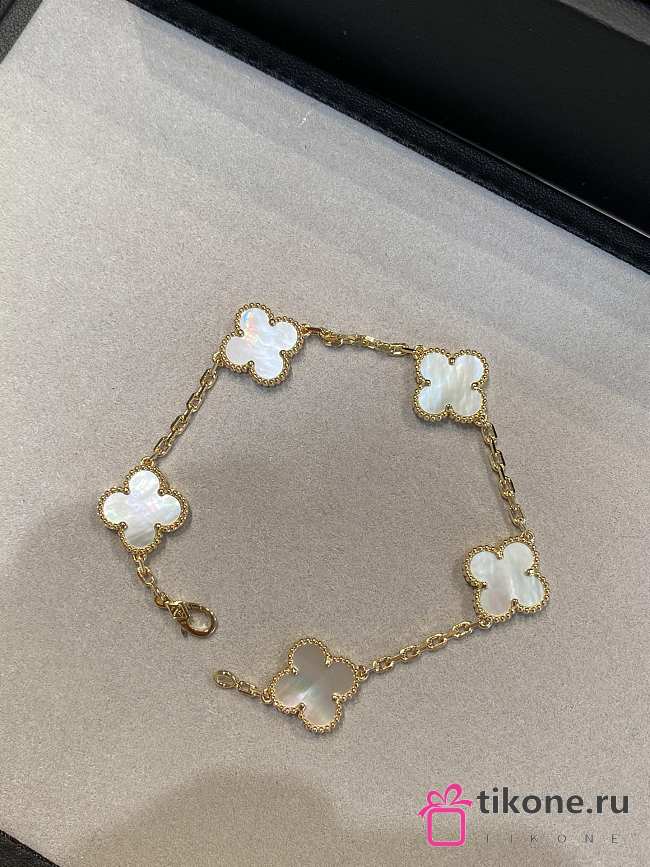 VCA Vintage Alhambra Bracelet 5 Motifs 18k Yellow Gold Mother-Of-Pearl White VCARA41800 - 1