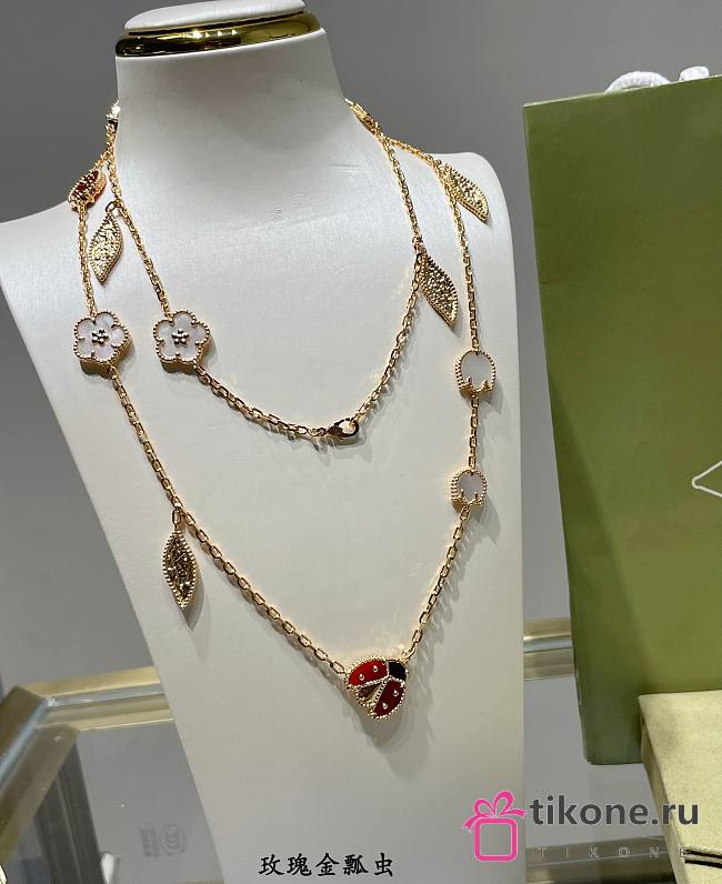 VCA Lucky Spring Long Necklace 15 Motifs 18k Rose Gold Carnelian, Mother-Of-Pearl, Onyx VCARP7RT00 - 1