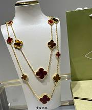 VCA Magic Alhambra Long Necklace 16 Motifs 18k Yellow Gold Carnelian Red, Tiger Eye  - 2