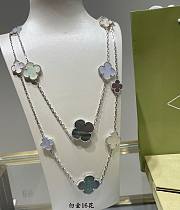 VCA Magic Alhambra Long Necklace 16 Motifs 18k White Gold Mother-Of-Pearl, Chalcedony - 1