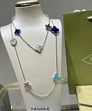 VCA Lucky Alhambra Long Necklace 15 Motifs 18K White Gold Lapis Lazuli, Mother of pearl, Turquoise - 2