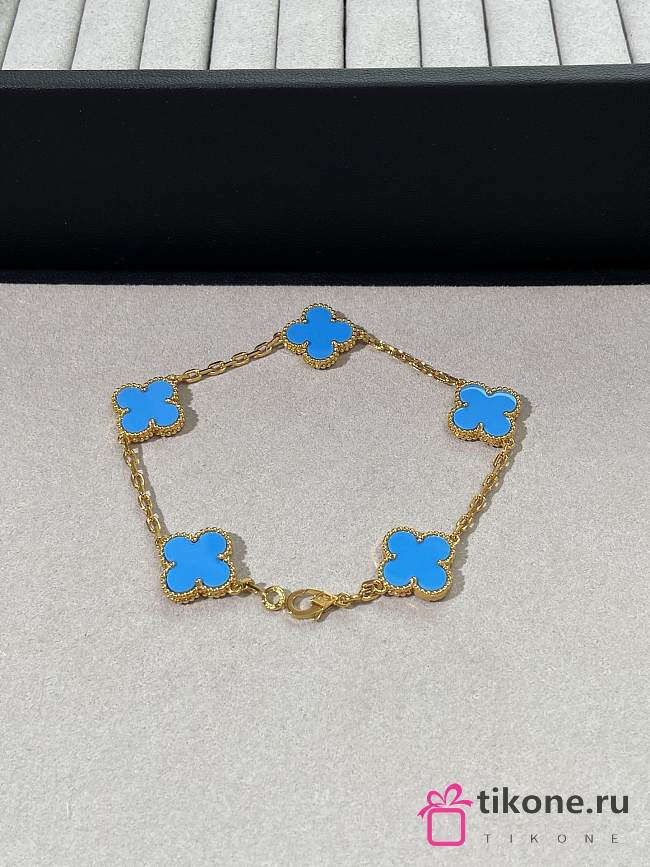 VCA Vintage Alhambra Bracelet 5 Motifs 18k Yellow Gold Turquoise - 1