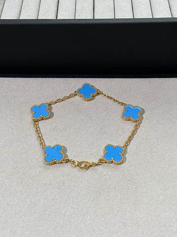 VCA Vintage Alhambra Bracelet 5 Motifs 18k Yellow Gold Turquoise
