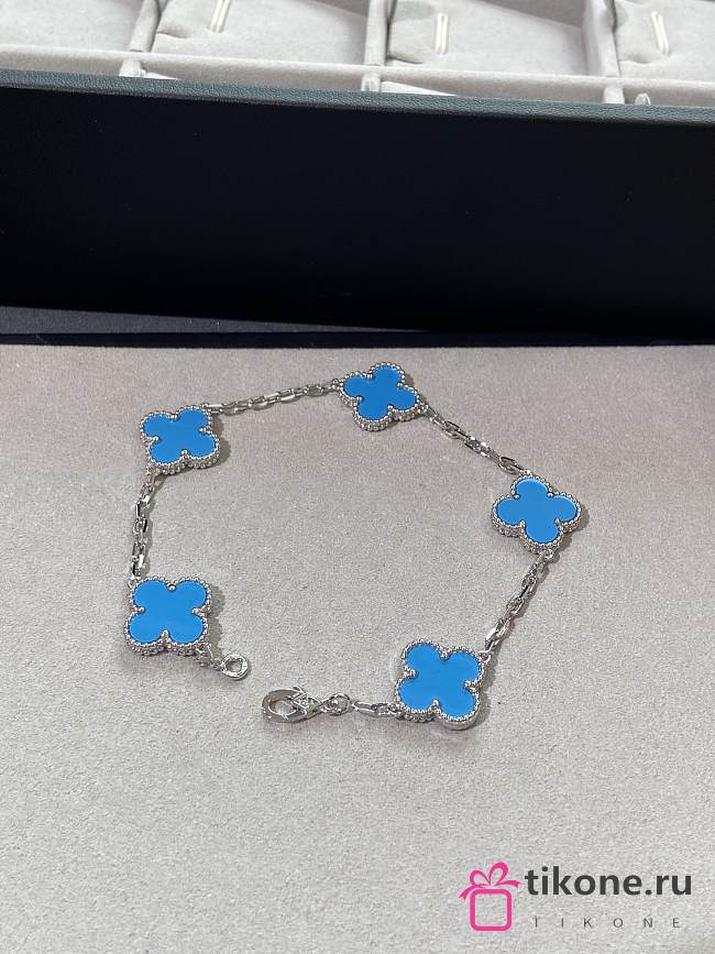 VCA Vintage Alhambra Bracelet 5 Motifs 18k White Gold Turquoise - 1