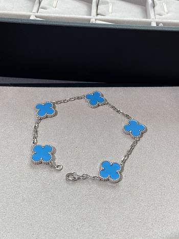 VCA Vintage Alhambra Bracelet 5 Motifs 18k White Gold Turquoise