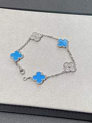 VCA Vintage Alhambra Bracelet 5 Motifs 18k White Gold Diamond Turquoise - 1