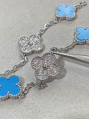 VCA Vintage Alhambra Bracelet 5 Motifs 18k White Gold Diamond Turquoise - 6