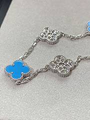 VCA Vintage Alhambra Bracelet 5 Motifs 18k White Gold Diamond Turquoise - 4