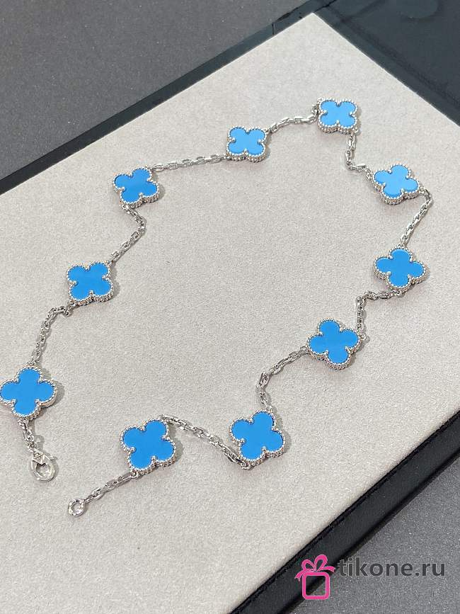 VCA Vintage Alhambra Necklace 10 Motifs 18k White Gold Turquoise - 1