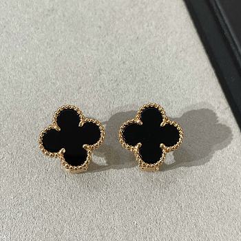 VCA Sweet Alhambra Earstuds 18k Yellow Gold Onyx Black