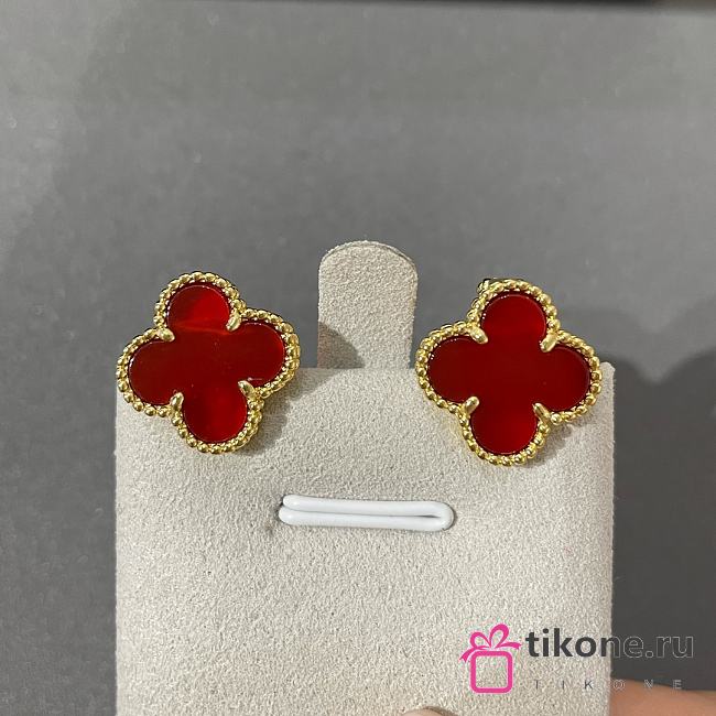 VCA Sweet Alhambra Earstuds 18k Yellow Gold Carnelian Red - 1