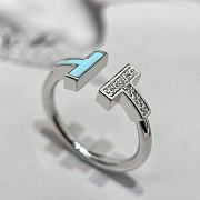 Tiffany T Diamond and Turquoise Wire Ring in White Gold - 2