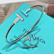 Tiffany T Diamond and Turquoise Wire Bracelet in White Gold - 3