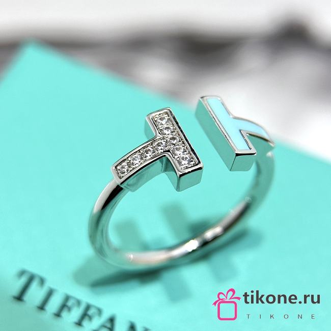 Tiffany T Diamond and Turquoise Wire Ring in White Gold - 1