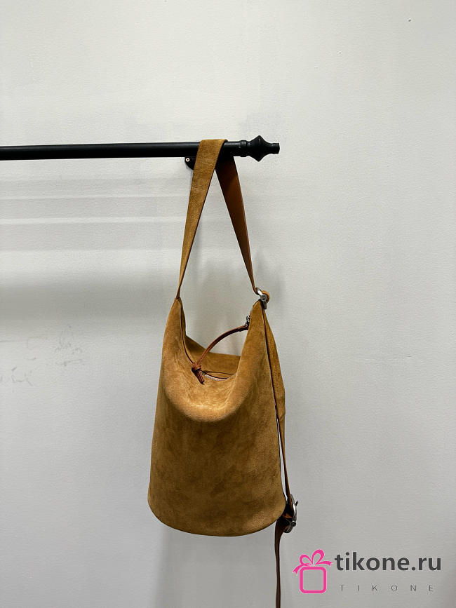 Loewe Loop Bucket In Suede Calfskin Brown - 39x39x15.5cm - 1