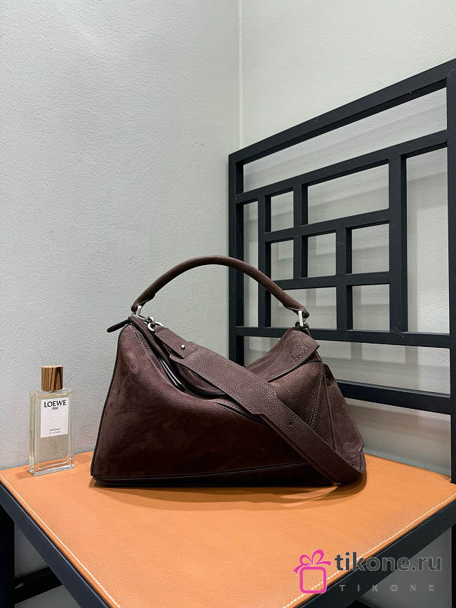 Loewe Large Puzzle Bag in Grained Nubuck Brown - 33x21.5x14.7cm - 1