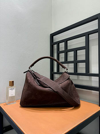 Loewe Large Puzzle Bag in Grained Nubuck Brown - 33x21.5x14.7cm