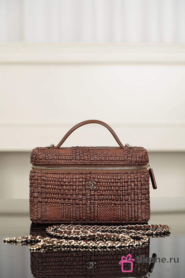 Chanel Classic Vanity with Chain Braided Raffia & Gold-Tone Metal Brown - 19.5x17x5cm - 1