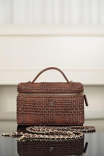 Chanel Classic Vanity with Chain Braided Raffia & Gold-Tone Metal Brown - 19.5x17x5cm