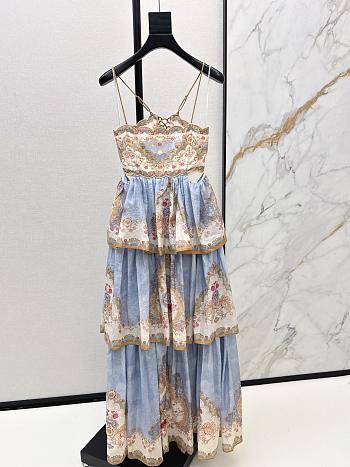 Zimmermann Daylight Tiered Maxi Dress in Wallpaper Floral Denim 5353DRS263