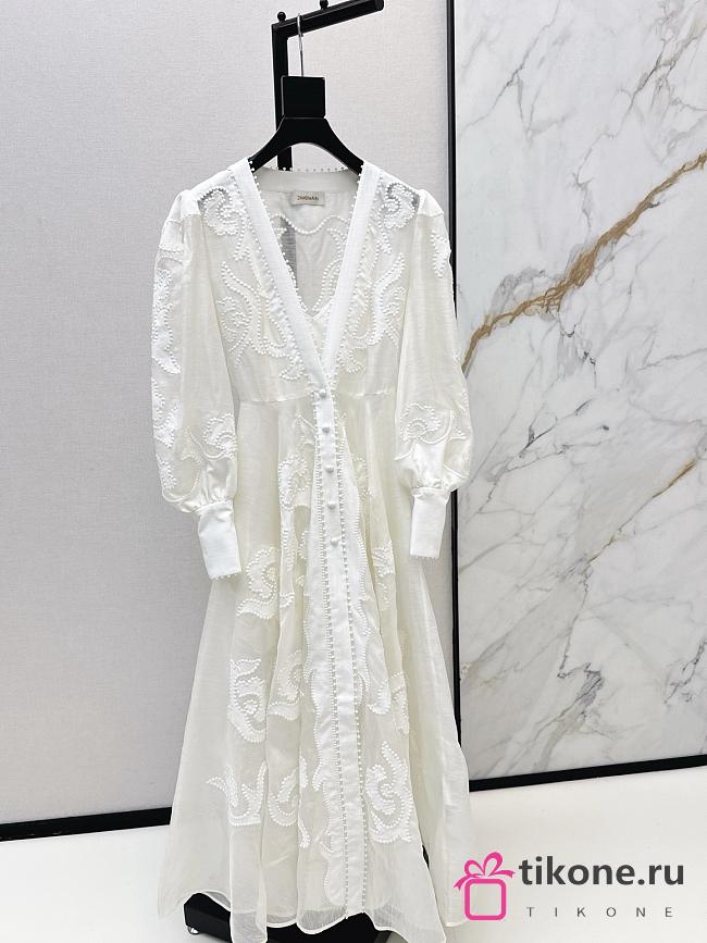 Zimmermann Radiate Applique Button Down Maxi Dress White Linen  - 1