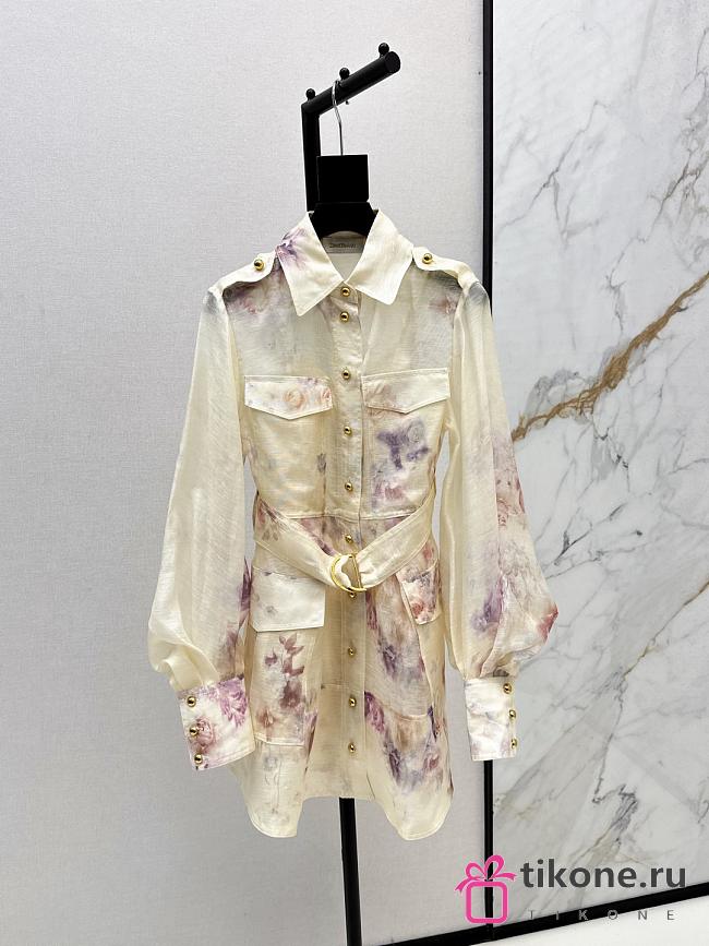 Zimmermann Hypnotic Utility Mini Dress in Cream Floral - 1