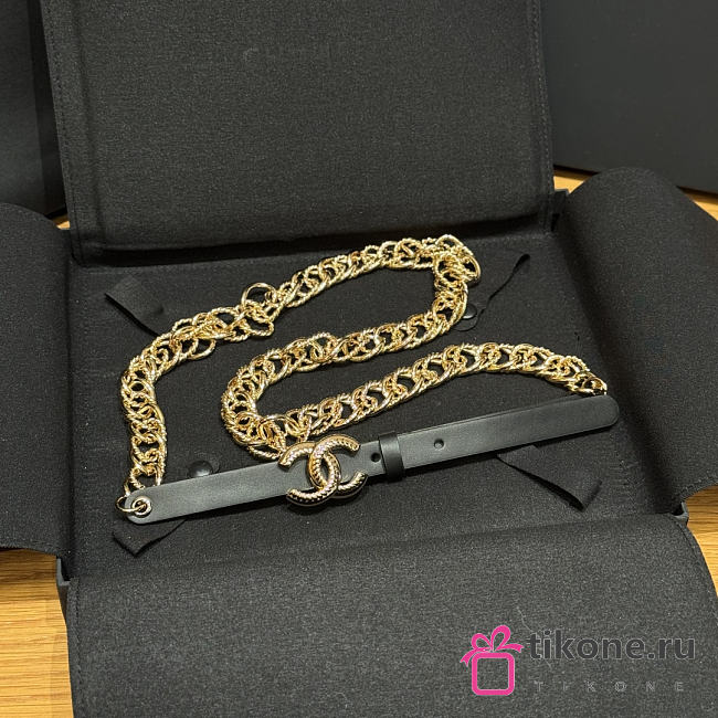Chanel CC Chain Leather Belt Black Gold - 1