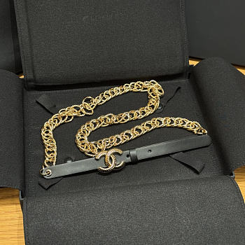 Chanel CC Chain Leather Belt Black Gold
