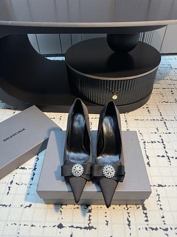 Balenciaga Avenue Palazzo 90mm Pump In Black Satin And Rhinestones