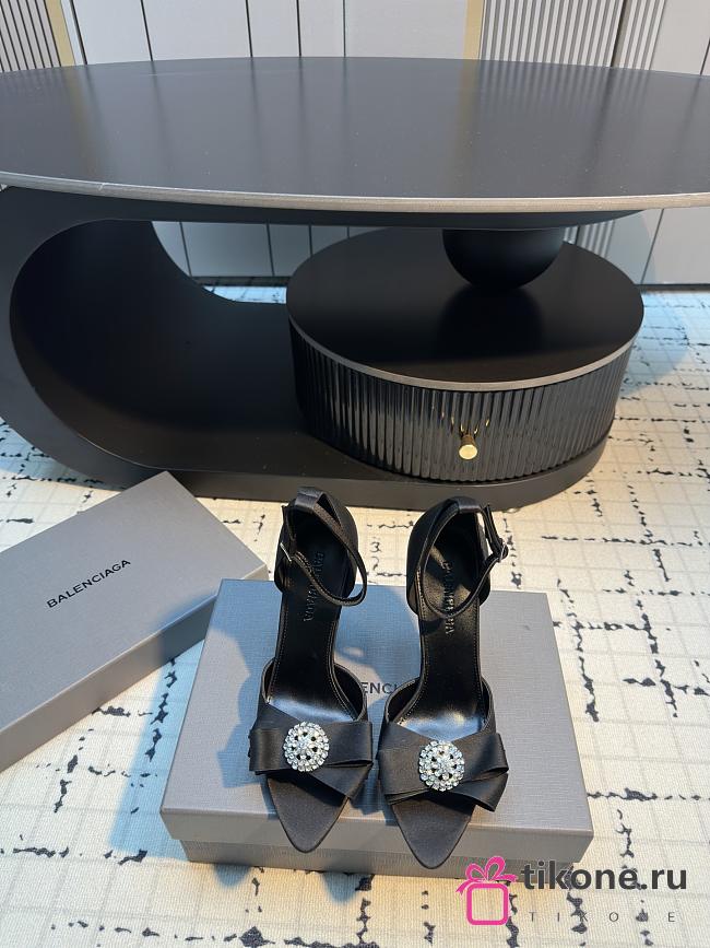 Balenciaga Avenue Palazzo 110mm Heeled Sandals In Black Satin And Rhinestones - 1