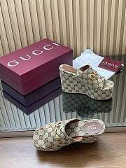 Gucci Wedge Sandal with Horsebit Beige and Dark Brown GG Canvas - 2