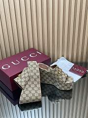 Gucci Wedge Sandal with Horsebit Beige and Dark Brown GG Canvas - 3