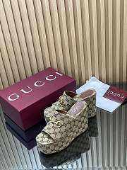 Gucci Wedge Sandal with Horsebit Beige and Dark Brown GG Canvas - 4