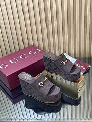 Gucci Wedge Sandal with Horsebit Dark Brown GG Canvas - 3