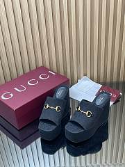 Gucci Wedge Sandal with Horsebit Black GG Canvas - 5