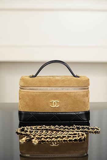 Chanel Vanity with Chain Suede Calfskin Shiny Lambskin & Gold-Tone Metal Brown & Black - 19.5x17x5cm