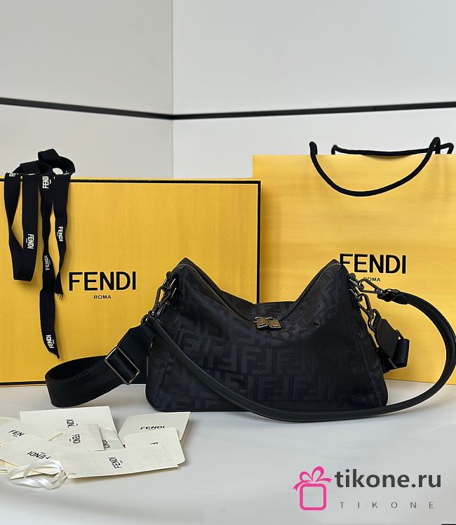 Fendi Squared FF Fendi Lui Medium Black FF Nylon Bag - 28x19x11cm - 1