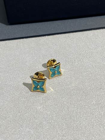 LV Color Blossom BB Star Ear Stud Yellow Gold and Amazonite Q16641 