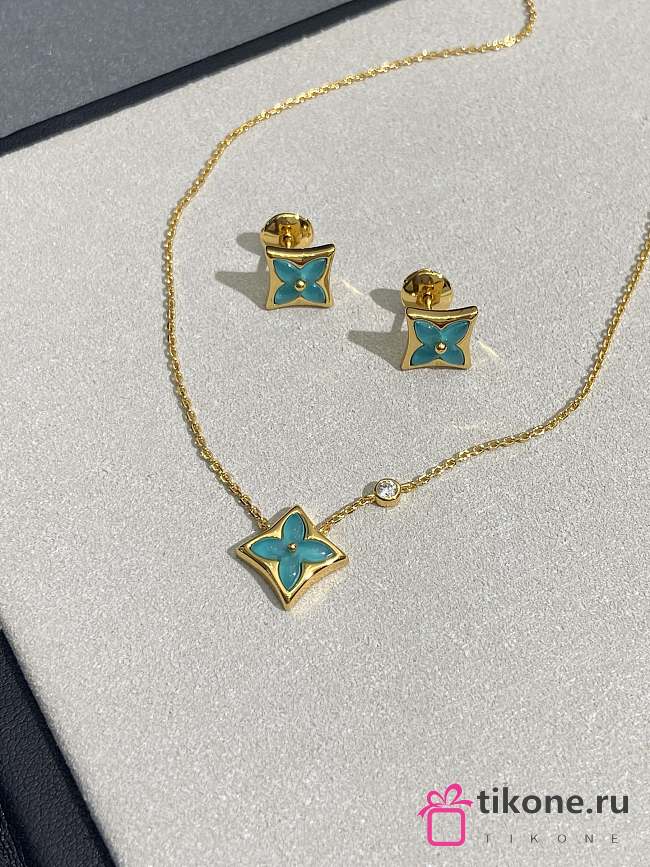 LV Color Blossom BB Star Pendant Yellow Gold Amazonite and Diamond Q03276 - 1