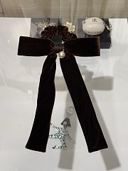 Chanel Hair Tie Bow in Brown Velvet - 1
