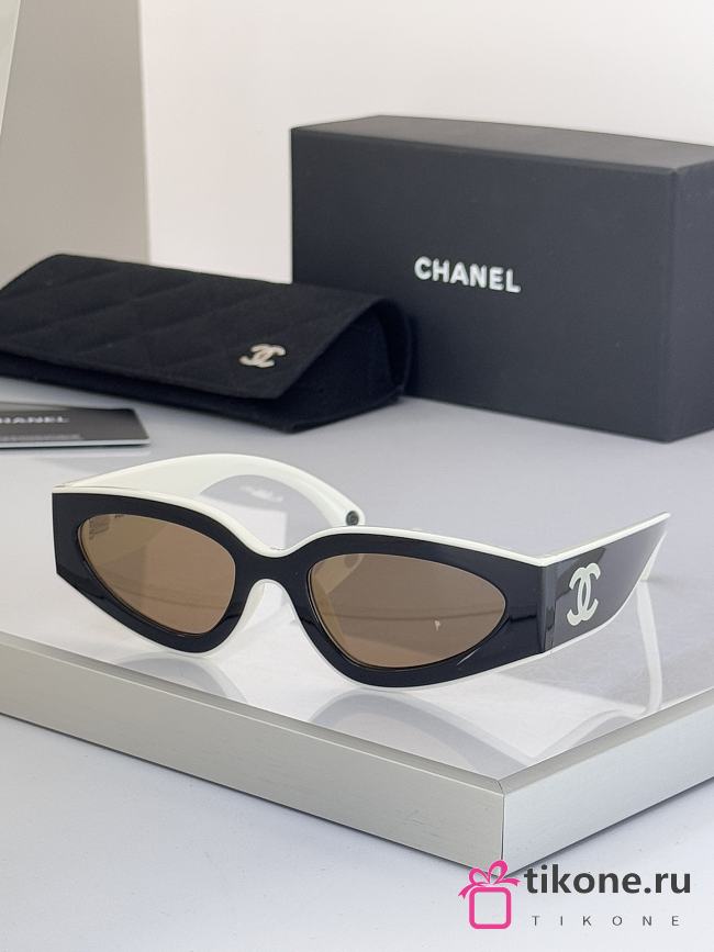 Chanel Cat Eye Sunglasses Black & White Lenses Beige CH6056 - 1
