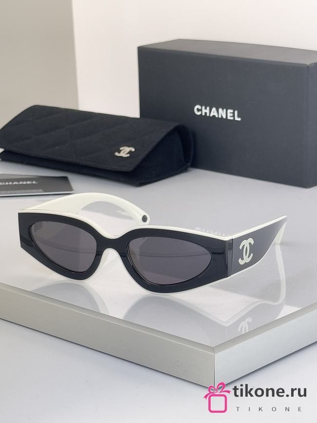 Chanel Cat Eye Sunglasses Black & White Lenses Black CH6056 - 1